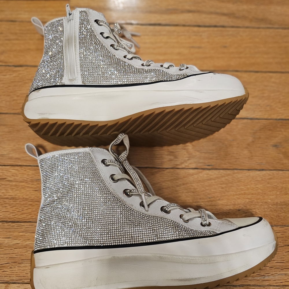 Steve Madden Glittering Silver High-Top Sneakers - Picture 2 of 8
